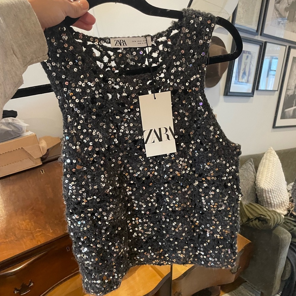 Zara Sparkling Black Sequin Tank